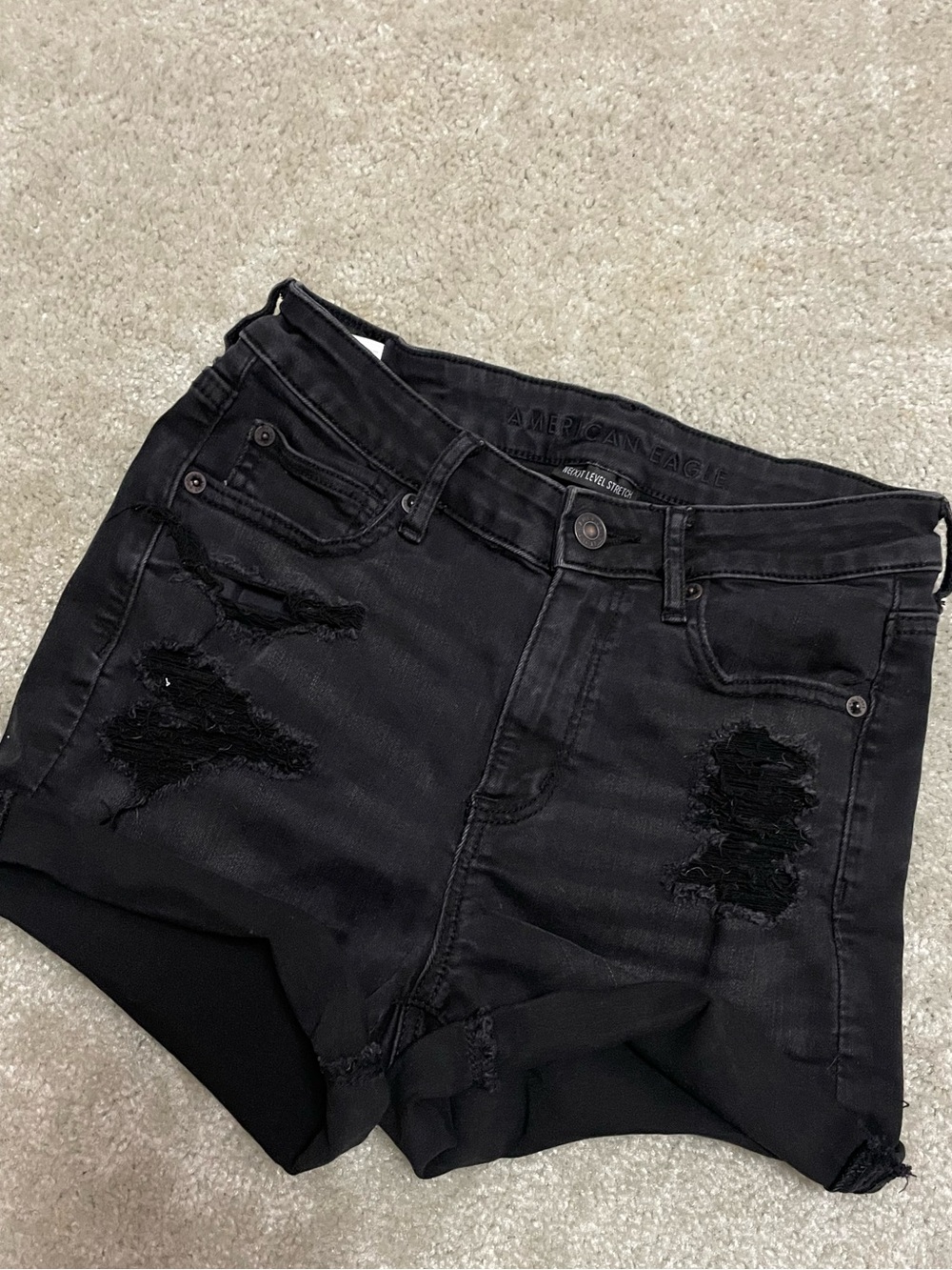 American Eagle Outfitters Black Distressed Denim Shorts